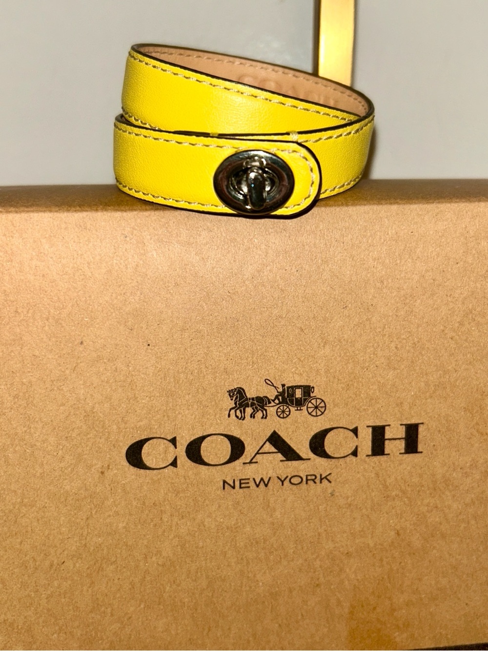 Coach Yellow Leather Turnlock Wrap Bracelet with Gold Hardware NWOT - Picture 5 of 6